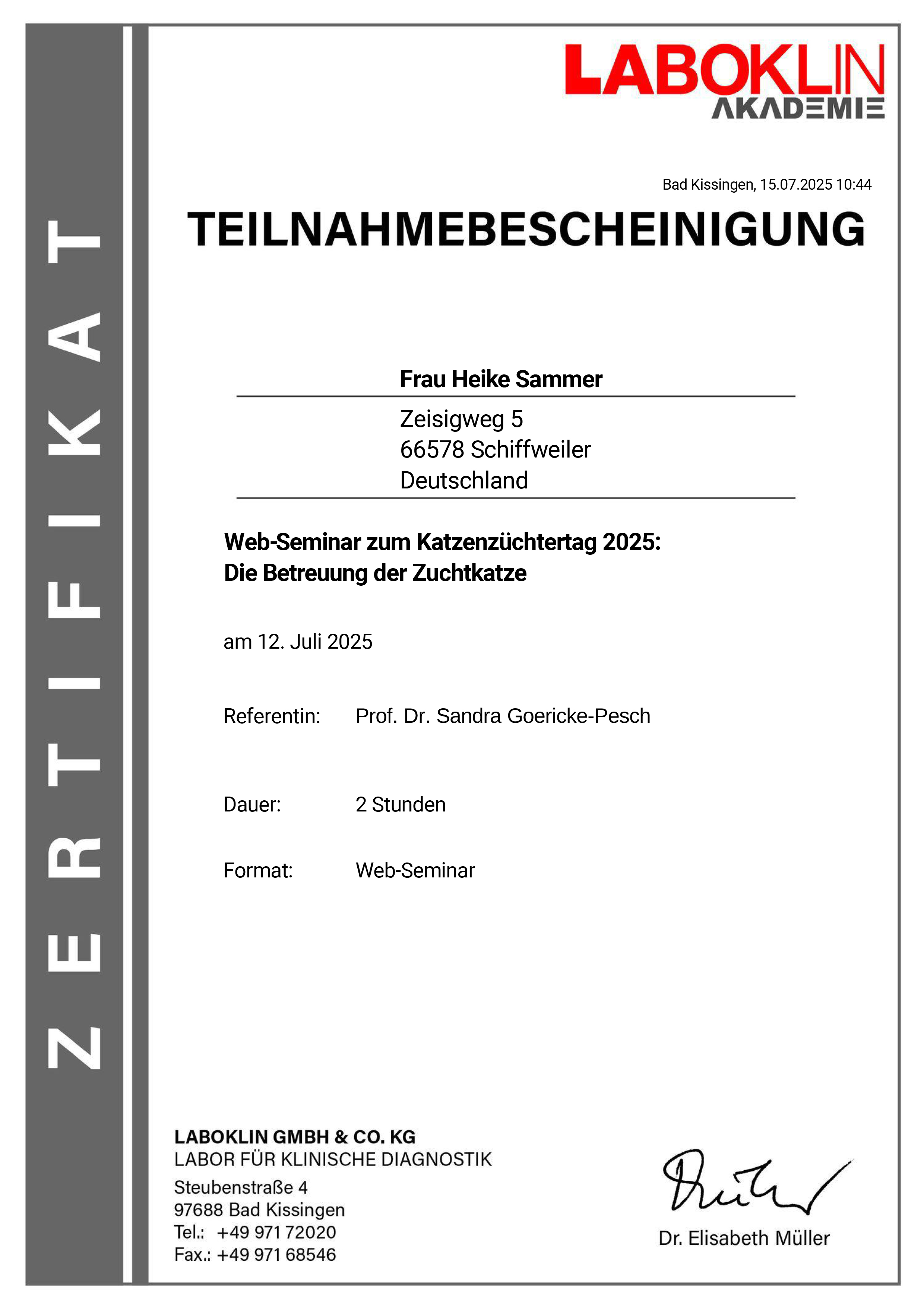 Laboklin Seminar Betreuung Zuchtkatzen