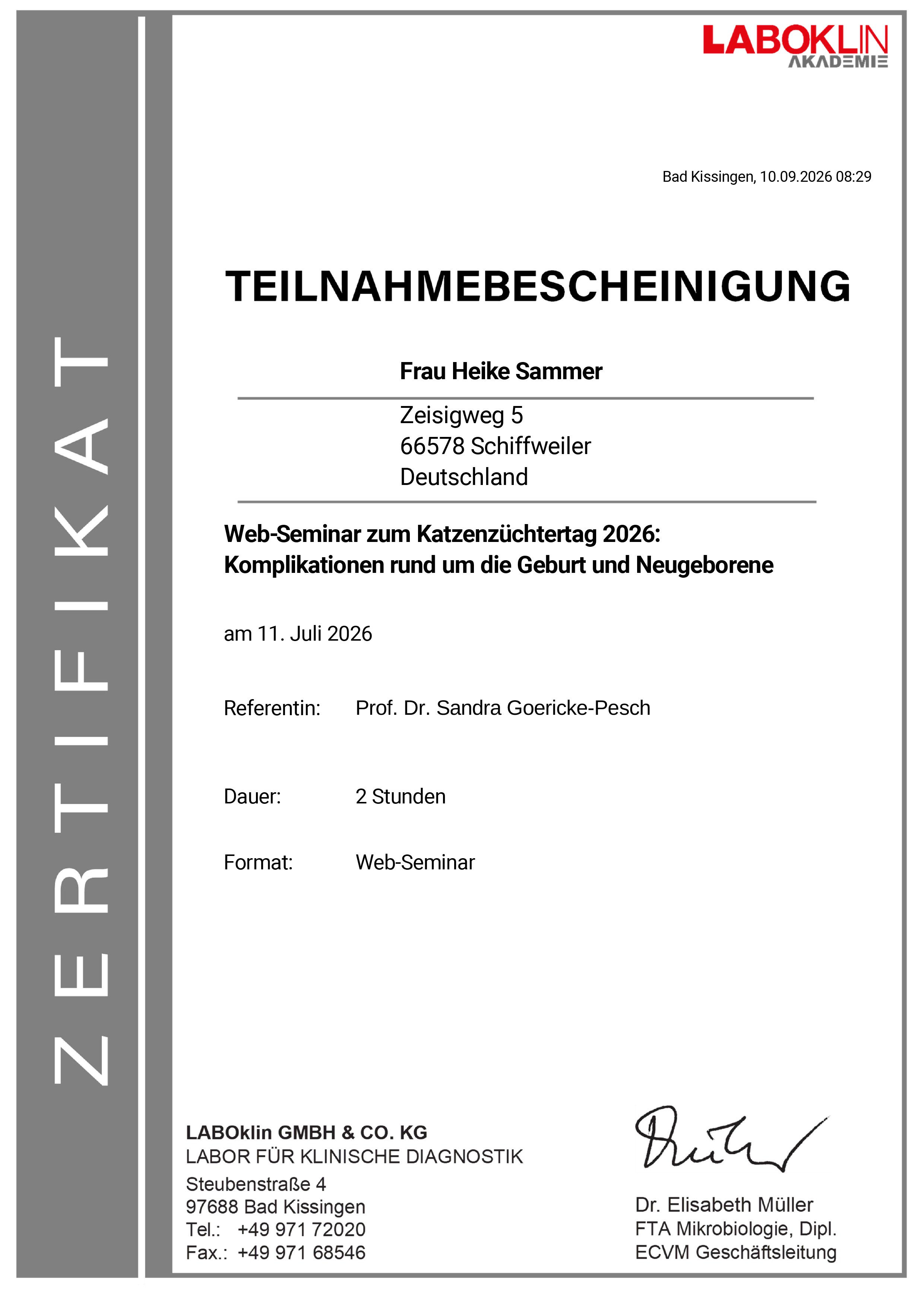 5. Onlinezüchtertag Laboclin Geburtskomplikationen