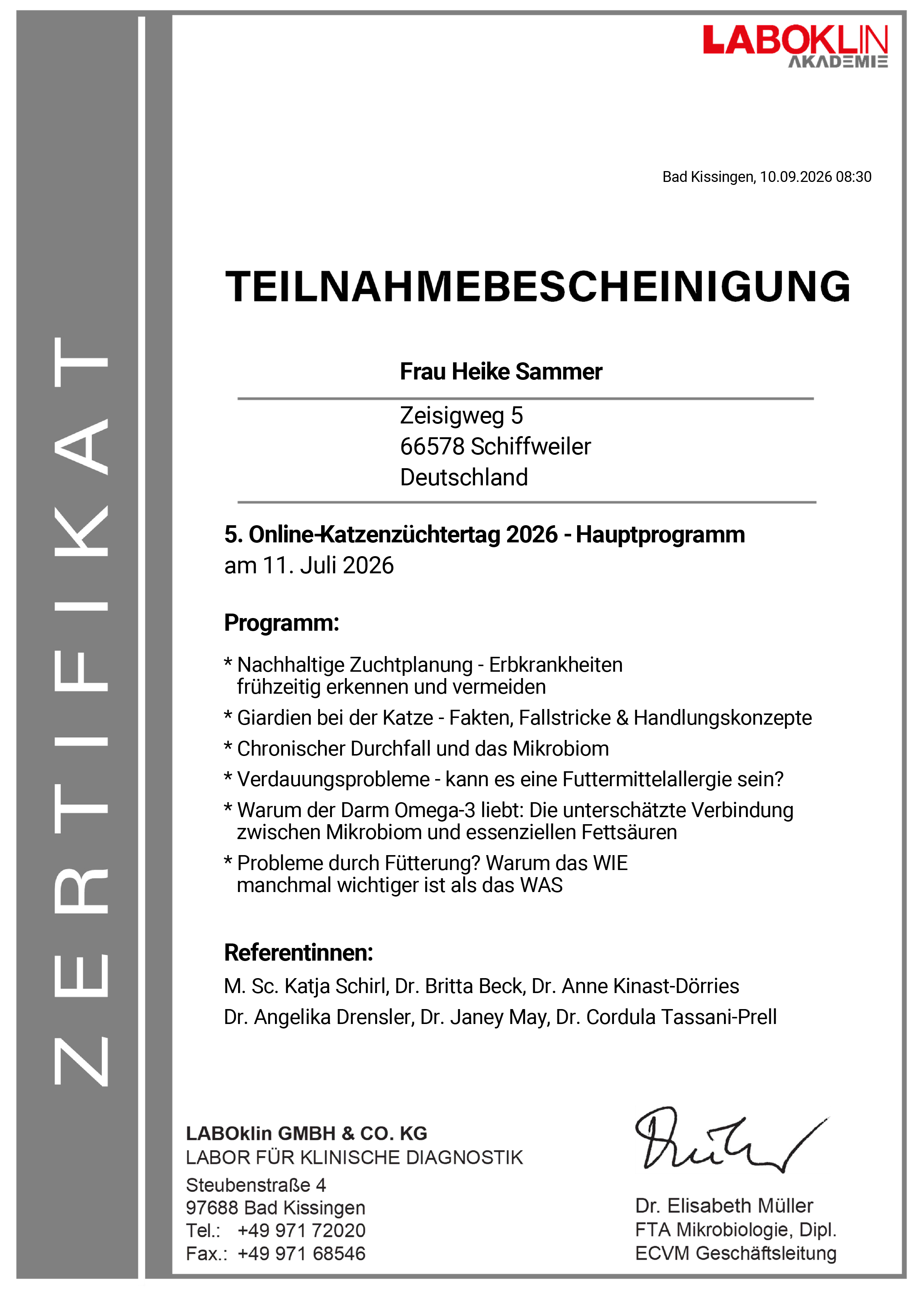 5. Onlinezüchtertag Laboclin Hauptprogramm